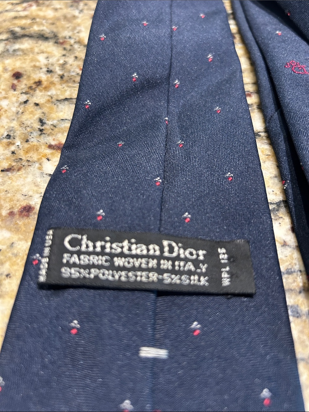 Christian Dior Navy Blue Tie with Small Red Dot Motif - Picture 4 of 5